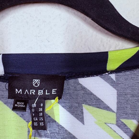 Marble Size XS Relaxed Fit Shirt Blouse Green Nacy Abstract Print Puff Sleeves - Picture 5 of 7